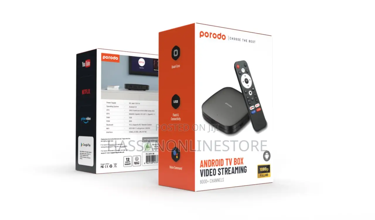 Porodo Android TV Box 1080P 2gb RAM 8gb Rom Support