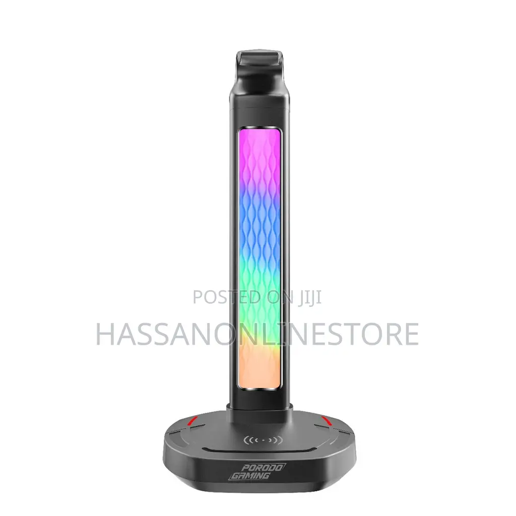 Porodo Gaming RGB Headphone Stand, Wireless Charging USB-C