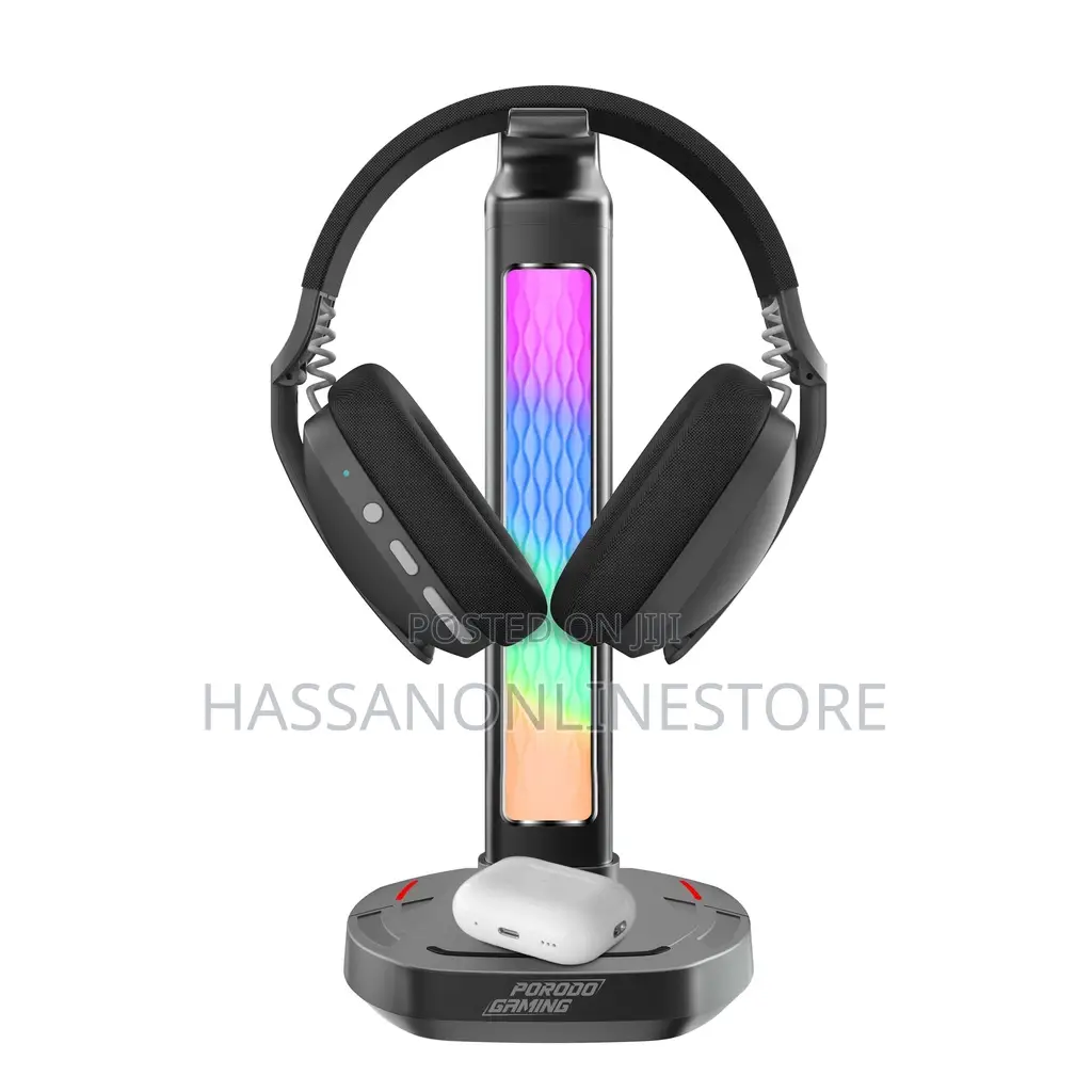 Porodo Gaming RGB Headphone Stand, Wireless Charging USB-C