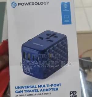 Powerology 65w PD Universal Multi Port Gan Travel Adapter