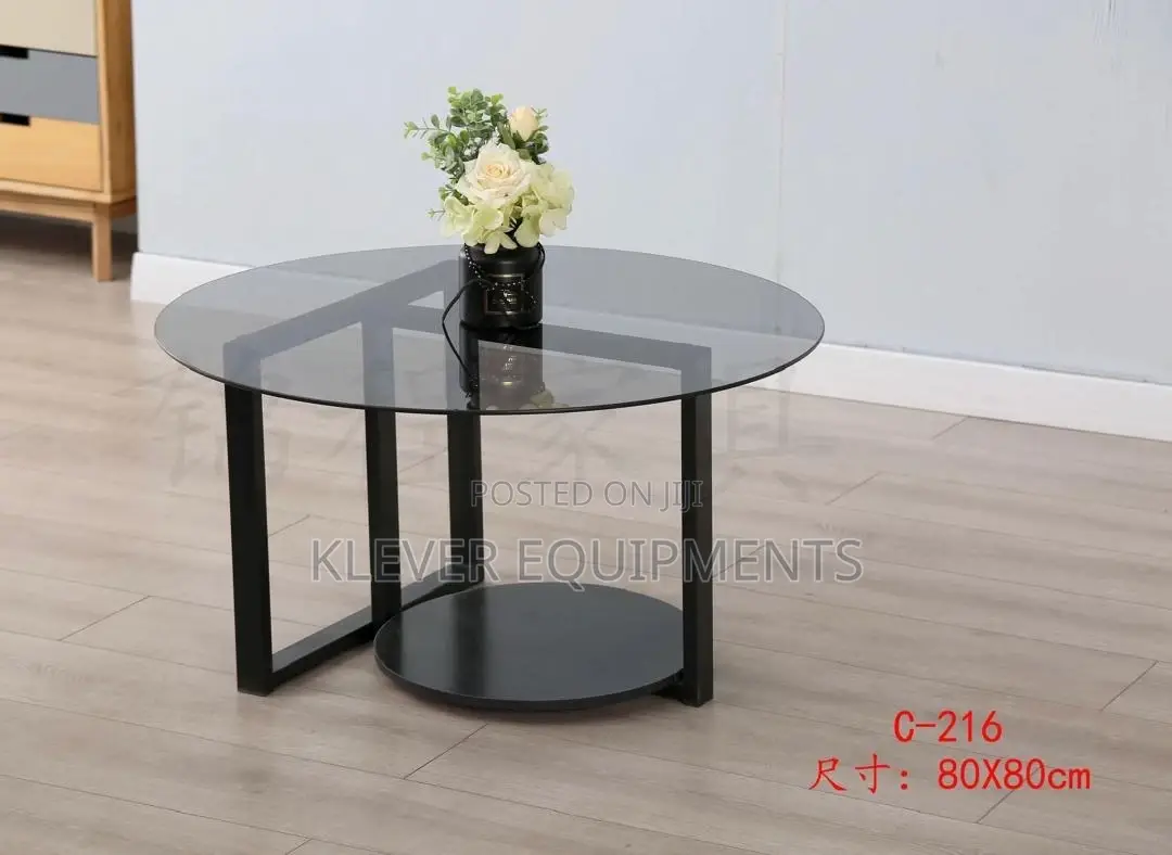 Luxury Round Edges Tempered Glass and Metal Coffee Table