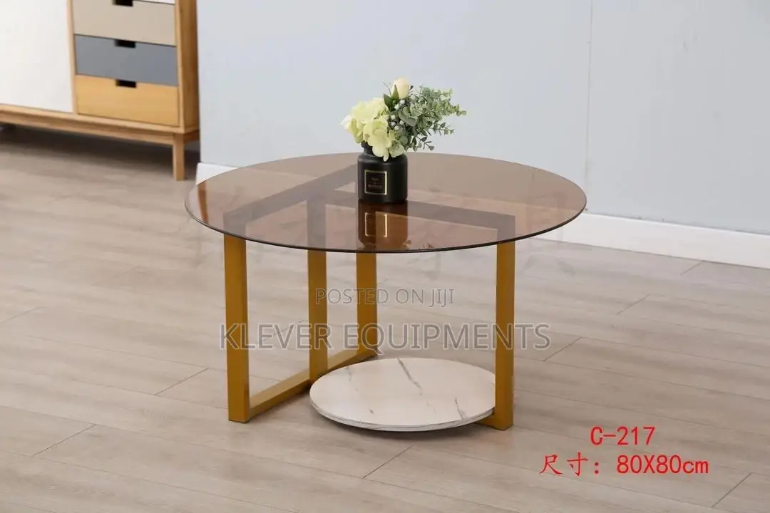 Luxury Round Edges Tempered Glass and Metal Coffee Table