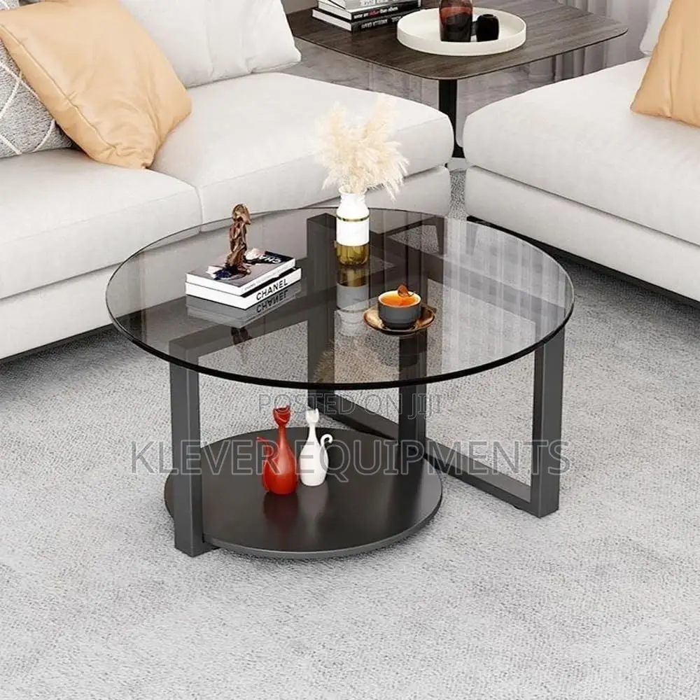 Luxury Round Edges Tempered Glass and Metal Coffee Table