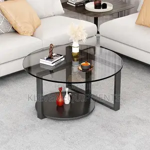 Luxury Round Edges Tempered Glass and Metal Coffee Table