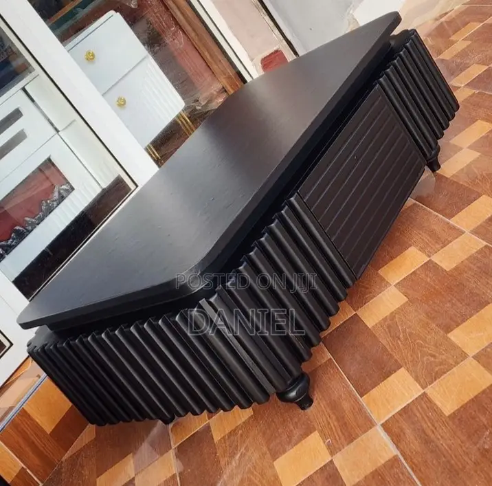 Coffee Table Nyeusi Na Droo Mbao Ngumu Sana
