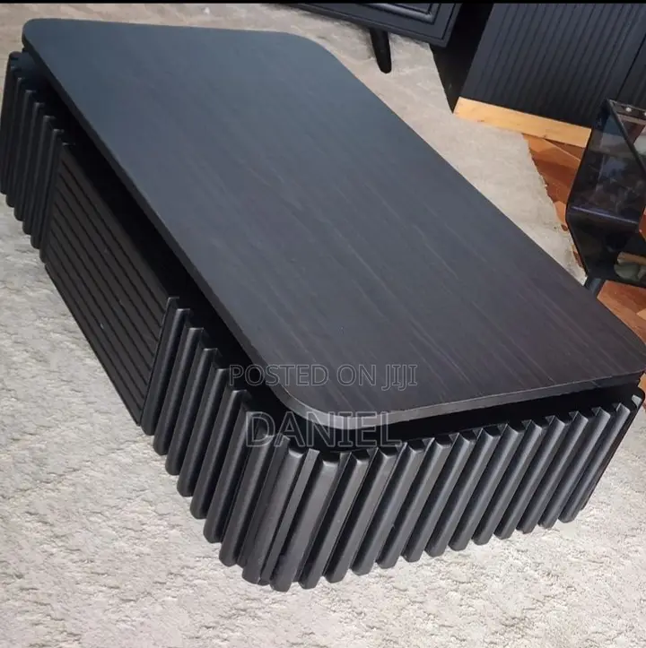 Coffee Table Nyeusi Na Droo Mbao Ngumu Sana
