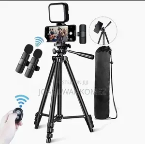 Phone Tripod Stand With Light and Wireless Mic