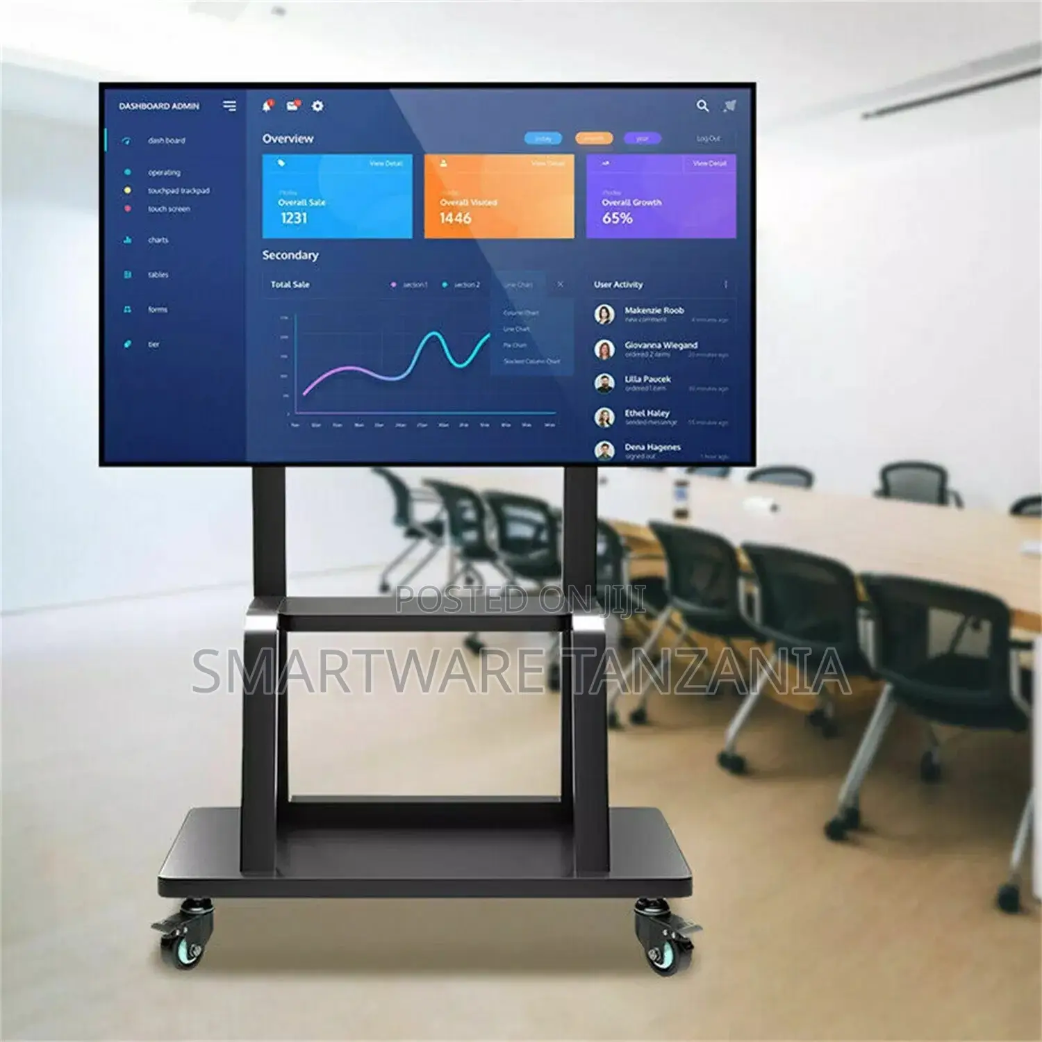 Universal Black Mobile TV Cart for 32"-75" TVS With Wheels