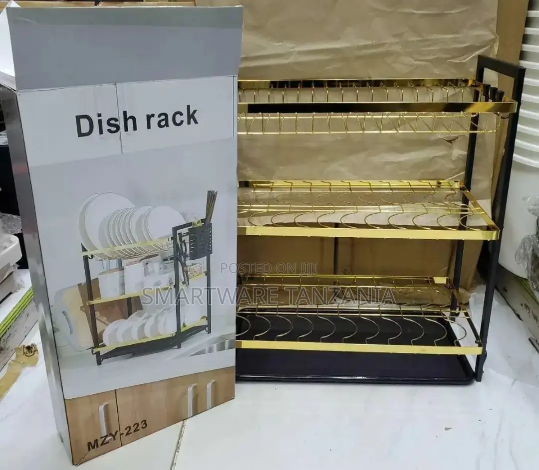 Kitchen Plate Organizer Storage Shelf With Drain Tray