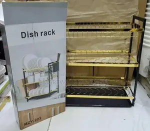 Kitchen Plate Organizer Storage Shelf With Drain Tray