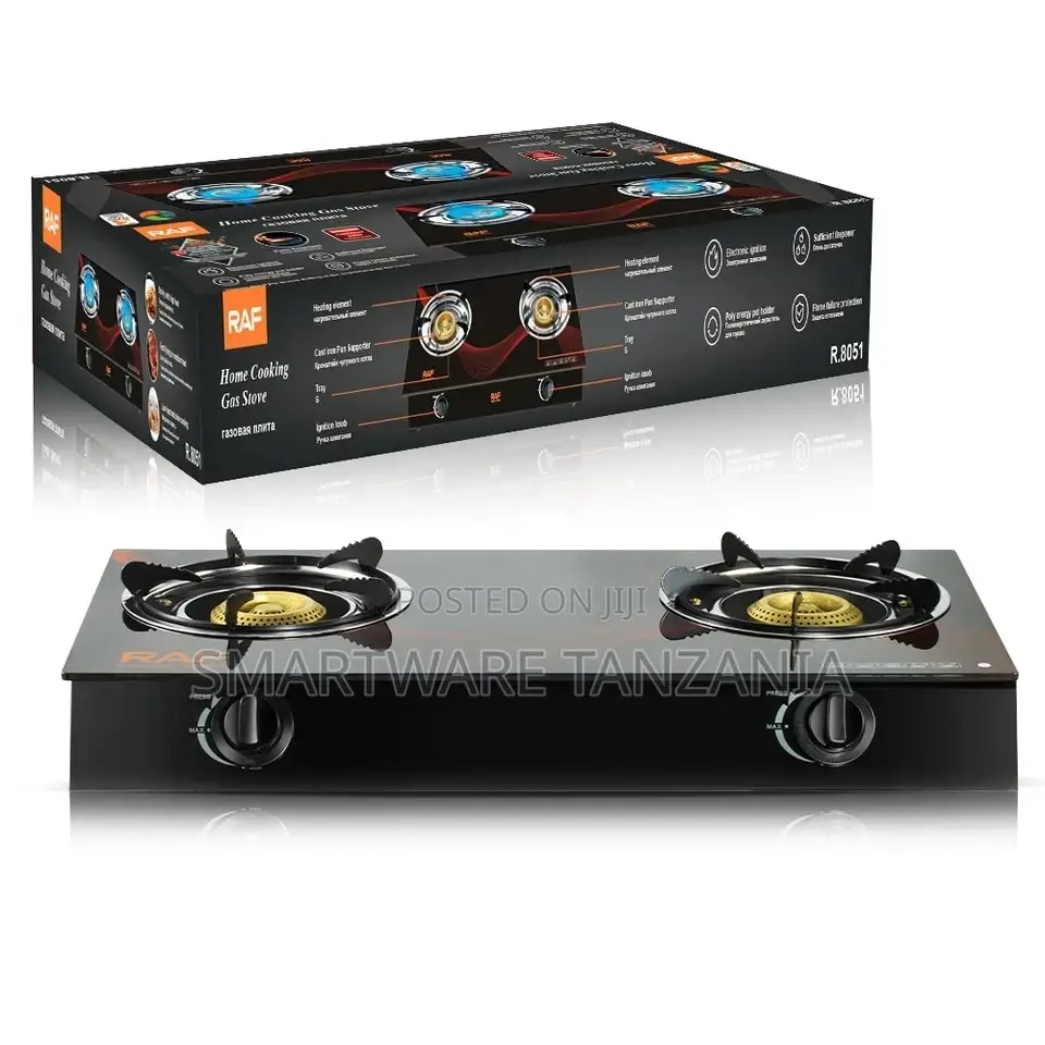 Home Appliances Stainless Steel Brass 2 Burner Glass Curve