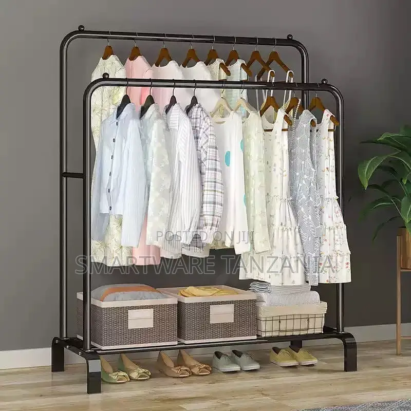 Clothing Rack With Double Layer Shelf for Storing Clothes