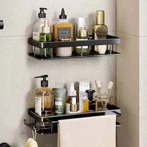 Organizer Rack Self Adhesive Black Bathroom Shelves Basket