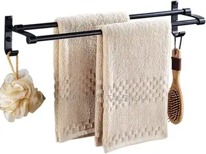 Bathroom Towel Rack Double Towel Bar With Two Hooks, Hanger