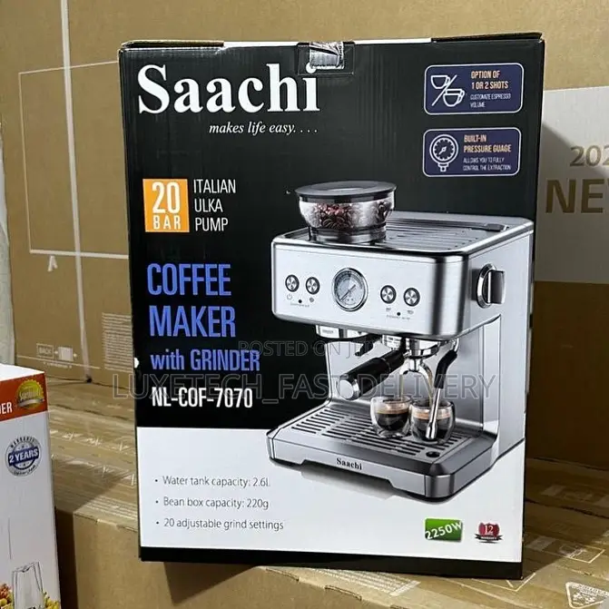 Saachi Coffee Maker With Grinder 20 Bar 2250W Pressure Pump