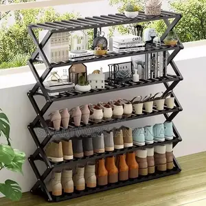 Shoe Rack Black Foldable Bamboo Shoe Stand for Entryway