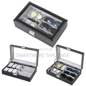 Watch Box And Sunglasses Organizer With Clear Glass Top