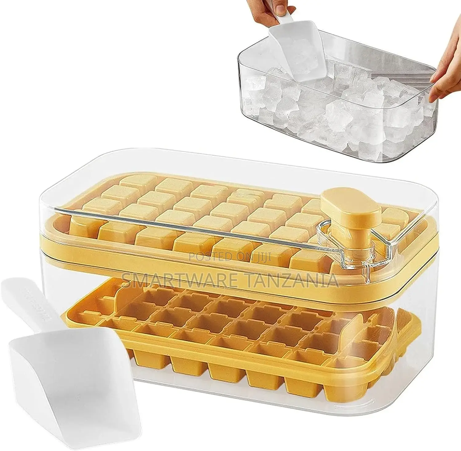 Ice Cube Tray With Lid And Bin, Square Ice Cubes Molds