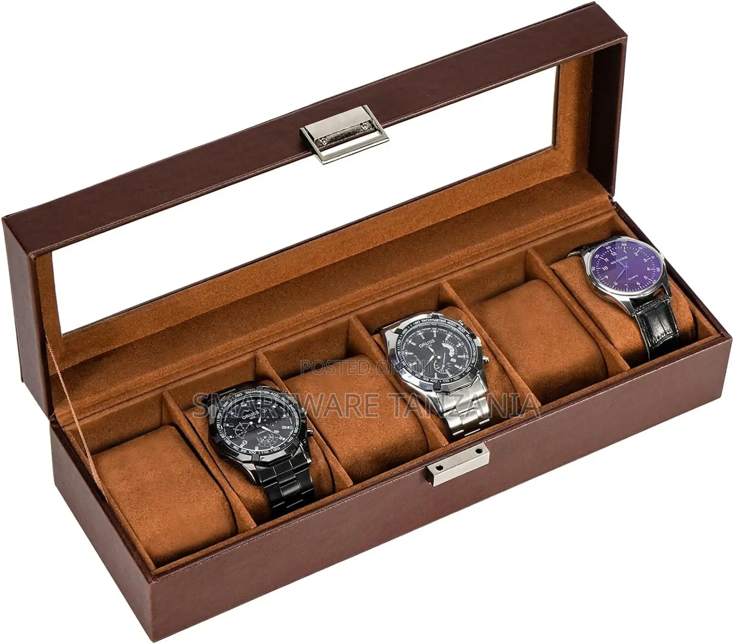 Watch Box Organizer For Men, 6 Slot Watch Display Case