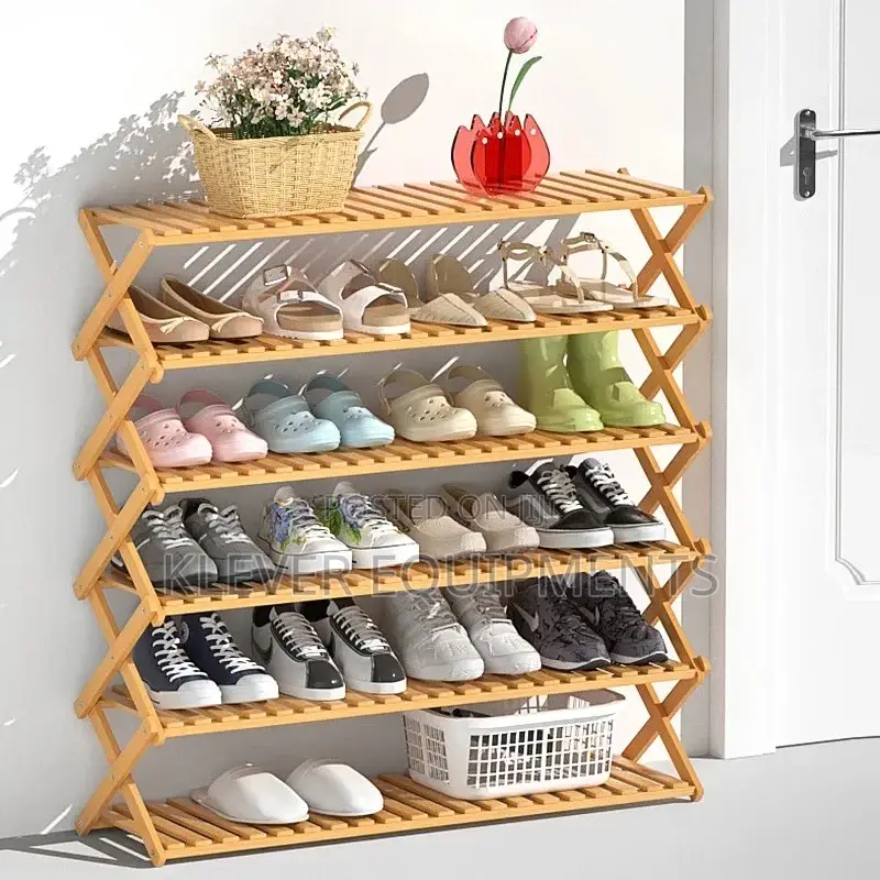 Portable Folding Multi-Layer Bamboo Shoe Rack