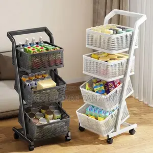 Rolling Kitchen Storage Cart Metal Storage Organizer Basket