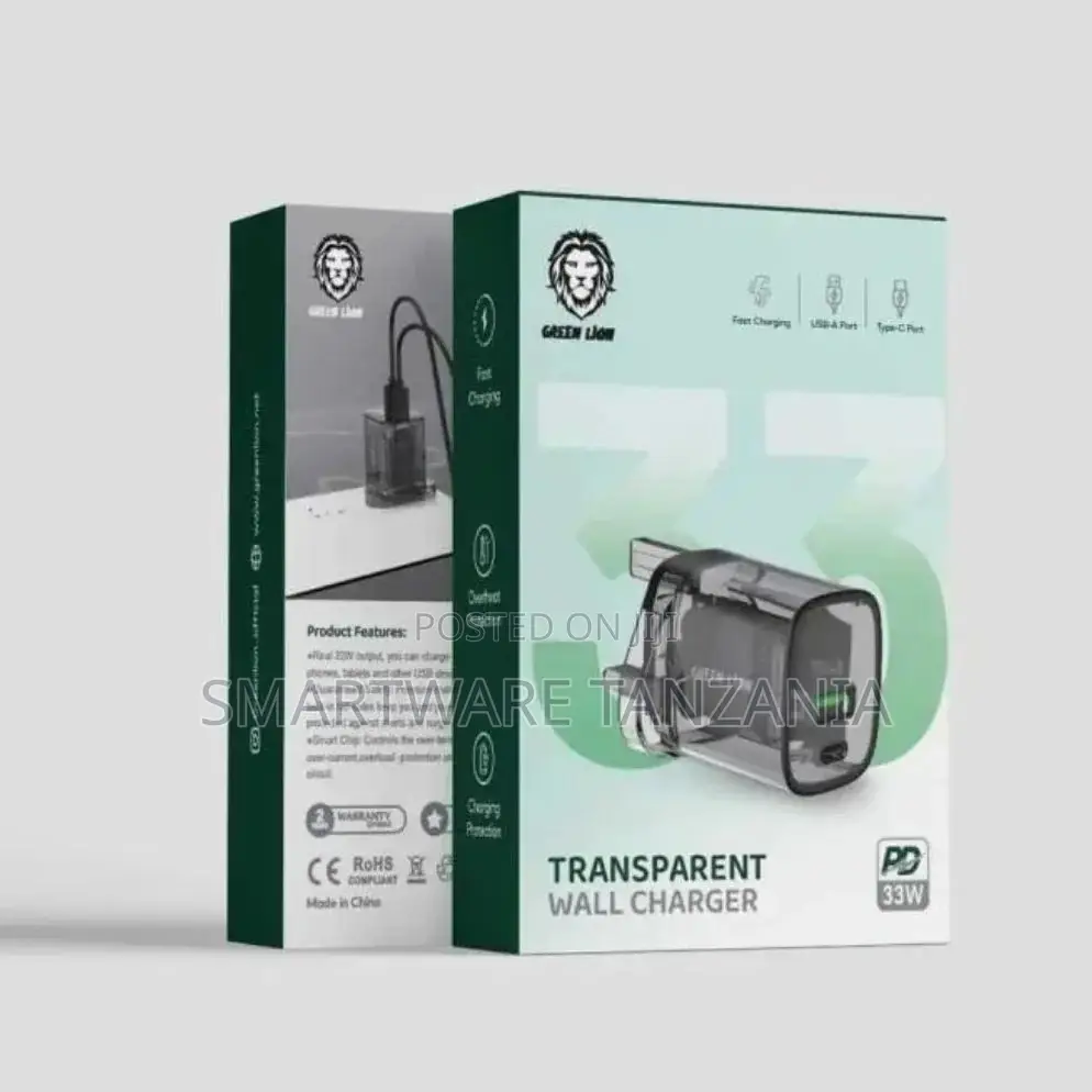 GREEN LION Dual USB-A And USB-C Ports Transparent Charger