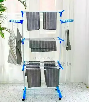 Silver / Blue Metal Clothes Drying Rack