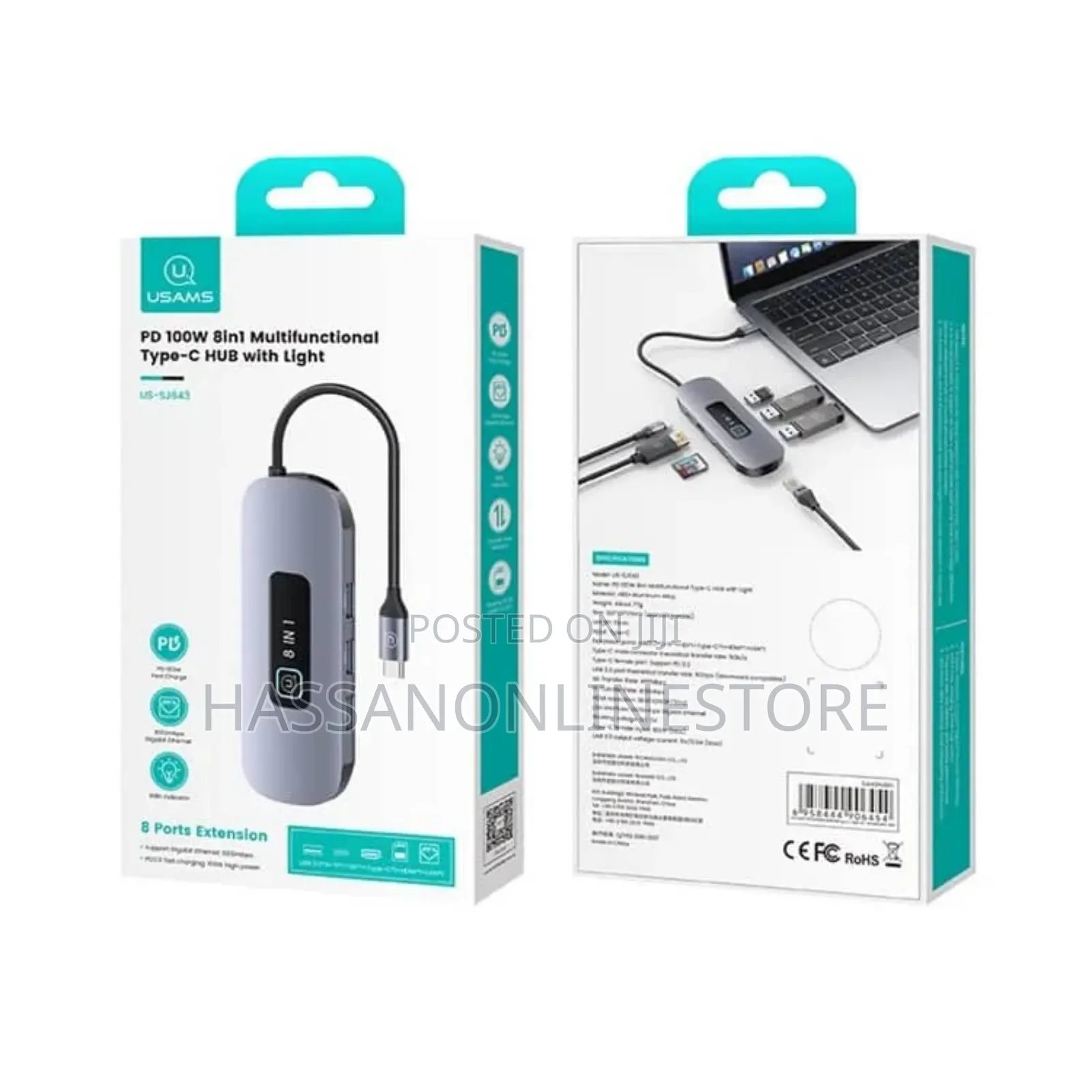 USAMS US-SJ643 PD100W 8 in 1 Multifunctional Type-C Hub