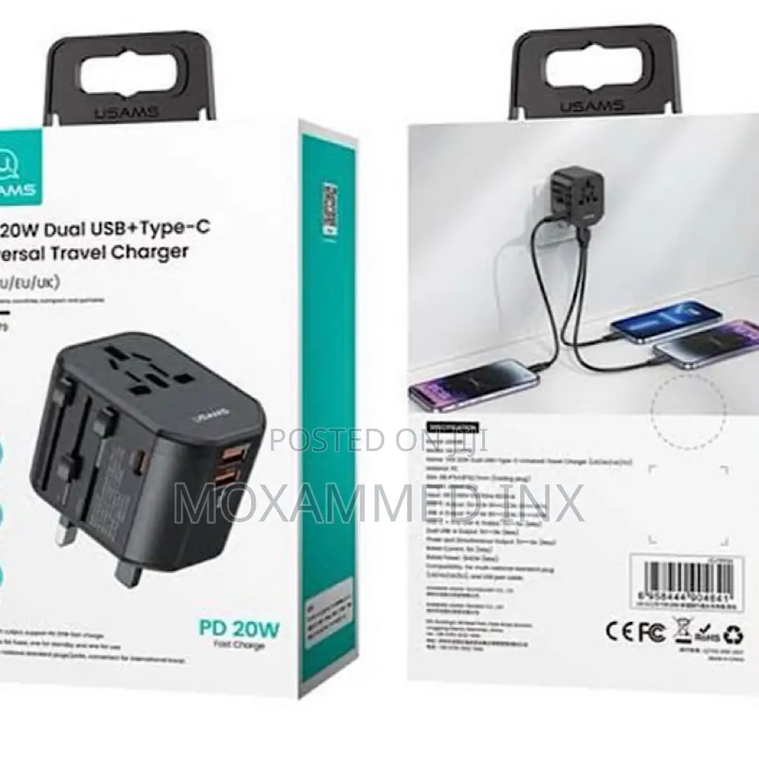Usams CC179 Universal Travel Adapter 20w 2xusba + USBC 20w