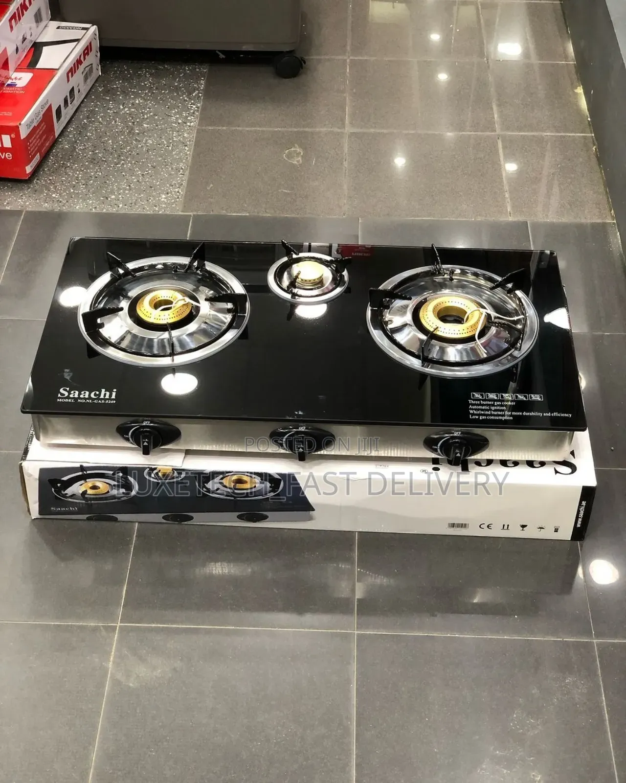 Saachi Gas Cooker 3 Burners Glass Top