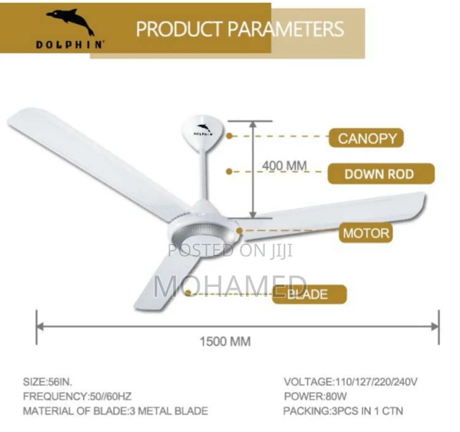 Dolphin Ceilling Fan/Feni Size