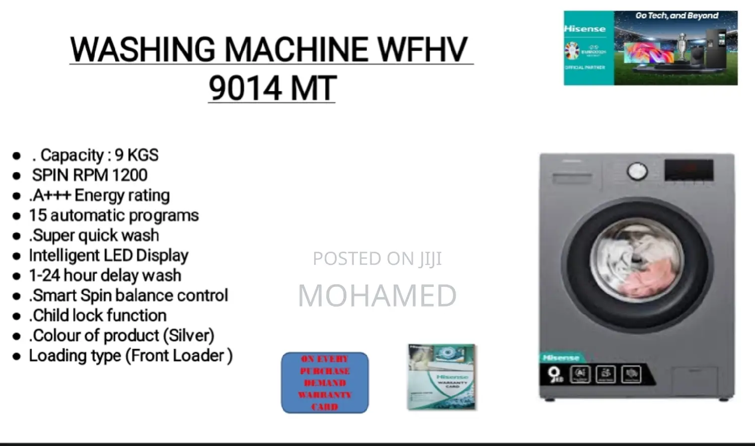 Hisense Washing Machine 9kgs WFHV 9014 Mt