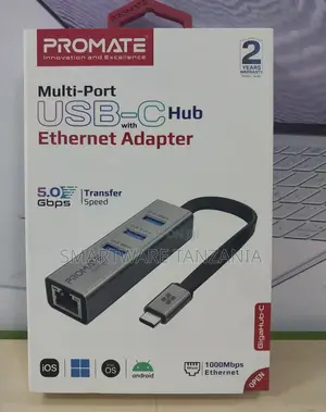 Multiport USB-C To RJ45 Network Adapter With 3 USB Ports