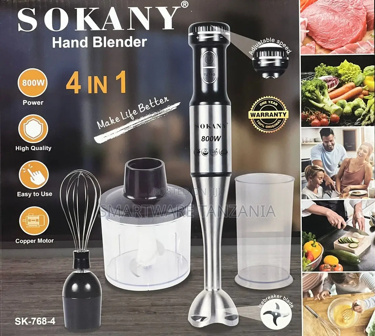 4in1 Hand Blender With Milk Frother, Chopper, Whisker Jar