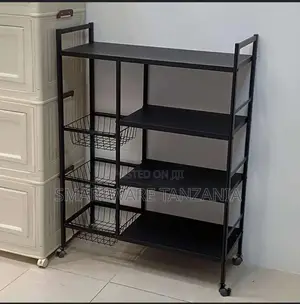 Kitchen Rack Trolley Storage Organizer Shelf With Basket