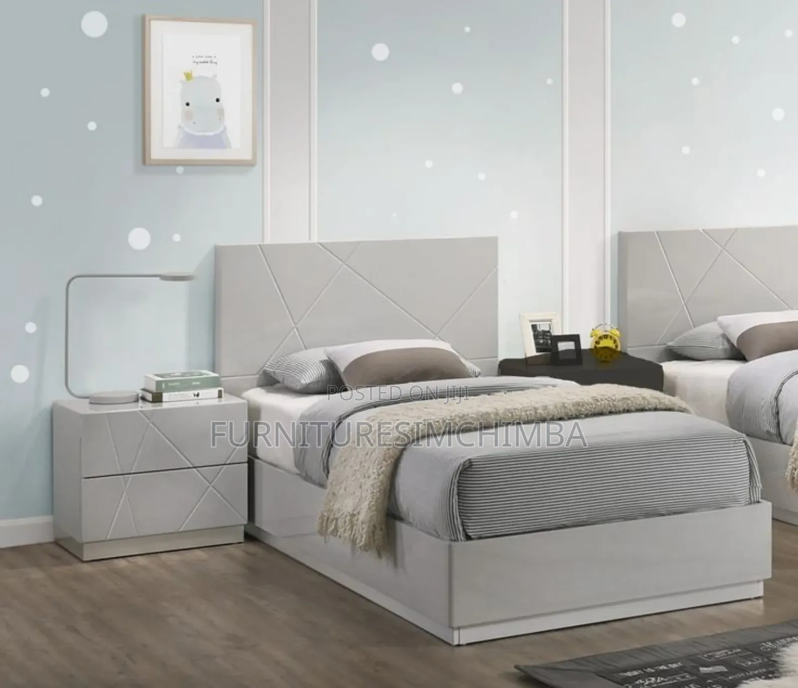 Wooden Bad Two Bedsides