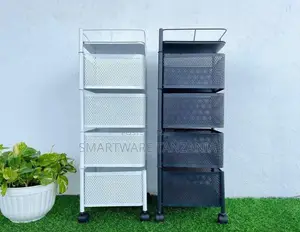 4 Layer Floor Mount Kitchen Rotating Trolley Storage Rack