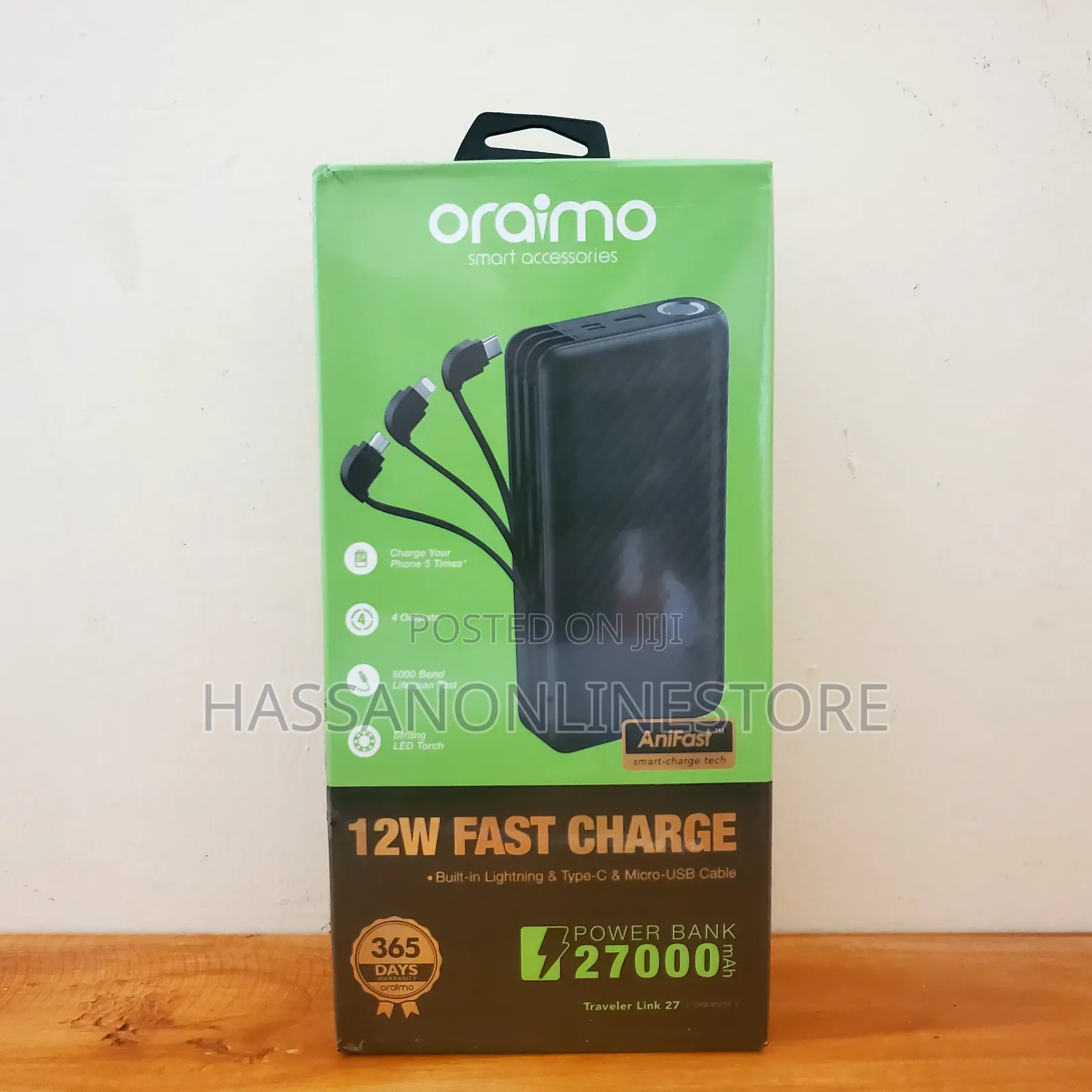 Oraimo Traveler Link 27 27000mah 3 Built-in Charging Cables