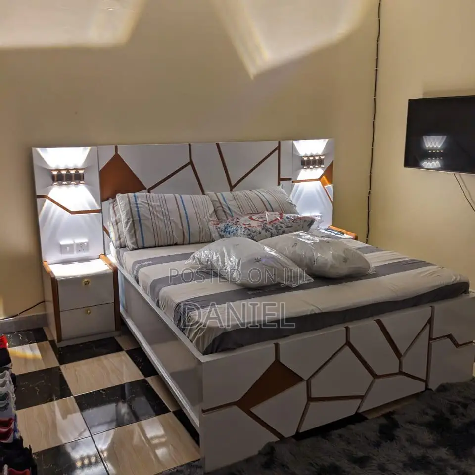 Kitanda Cha Mbao Bedside Na Godoro