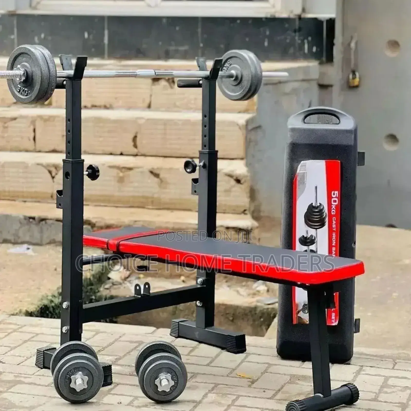 Simple Bench With 50kg Chrome Dumbell Set