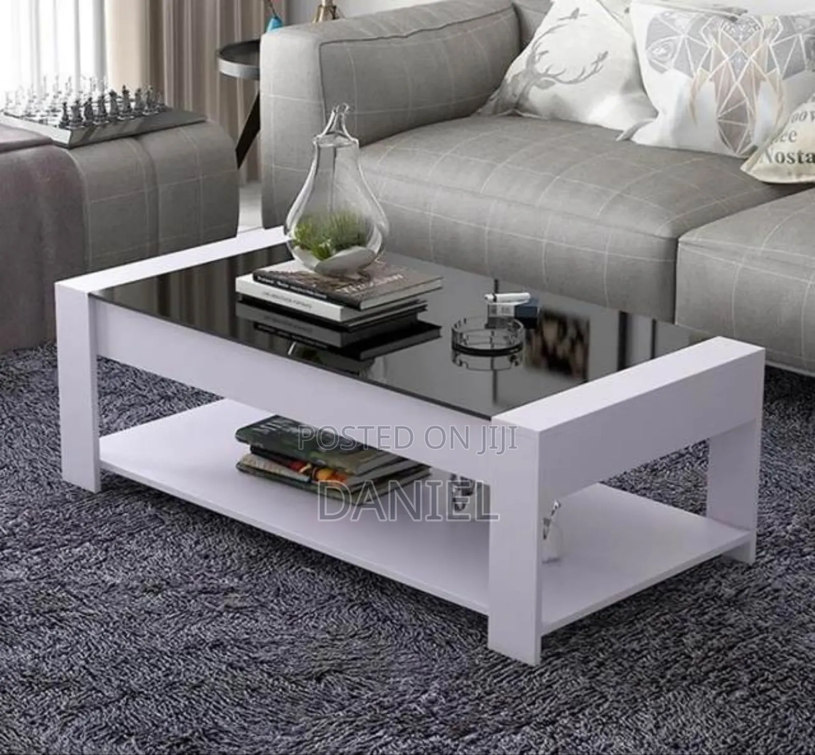 Coffee Table Nyeupe Kioo Cheusi