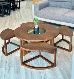 Coffee Table Ya Round Mbao Ngumu Rangi Brown