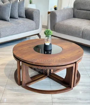 Coffee Table Ya Round Mbao Ngumu Rangi Brown