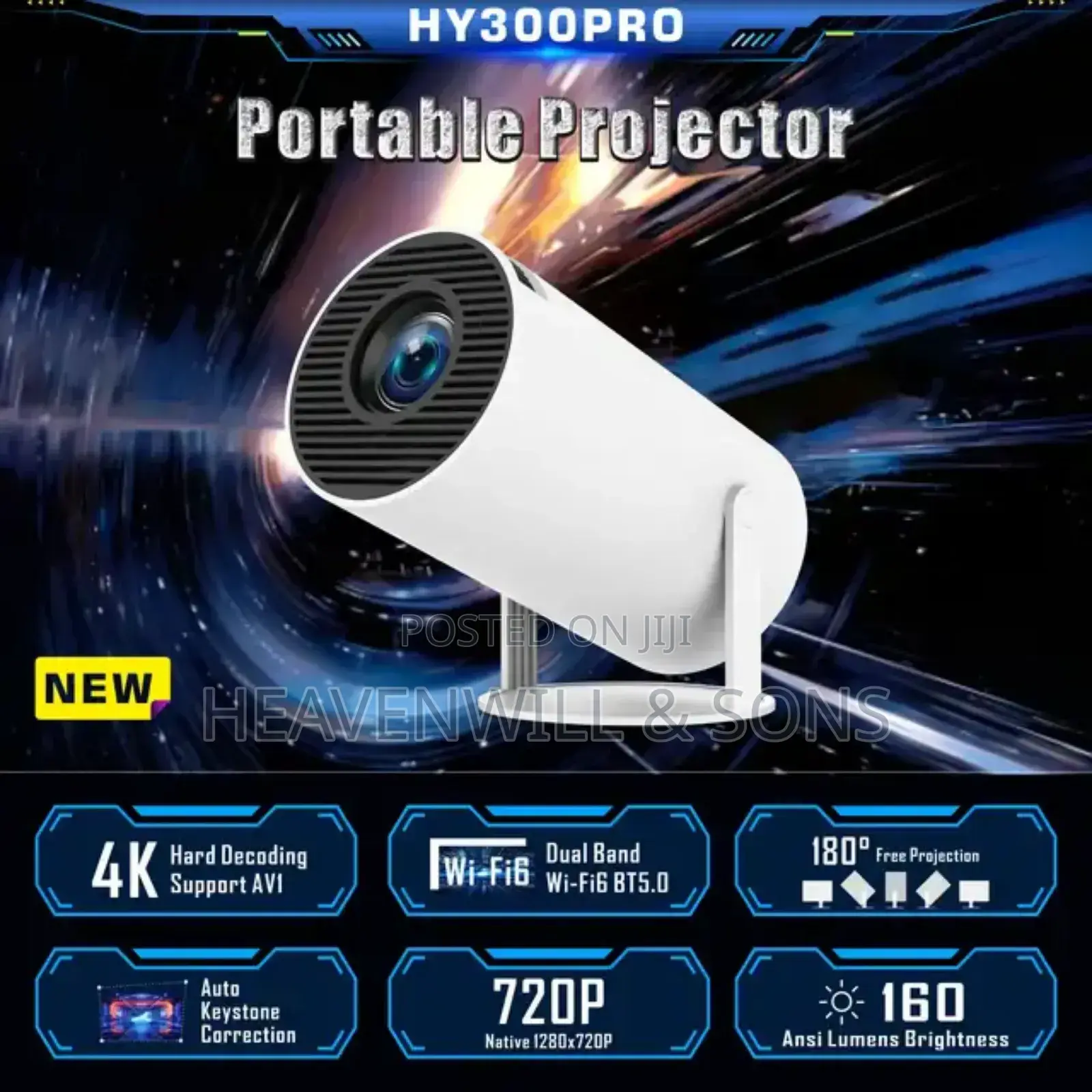 Smart Indoor Projector 720 Wifi 6.0 Bt 5.0