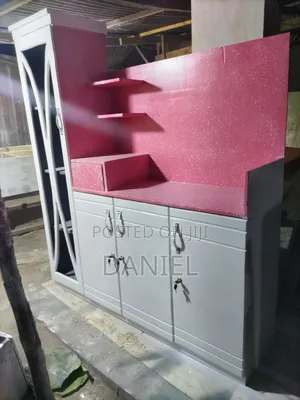 Kitchen Carbinate L Shape Rangi Nyeupe Na Pink 4 Doors