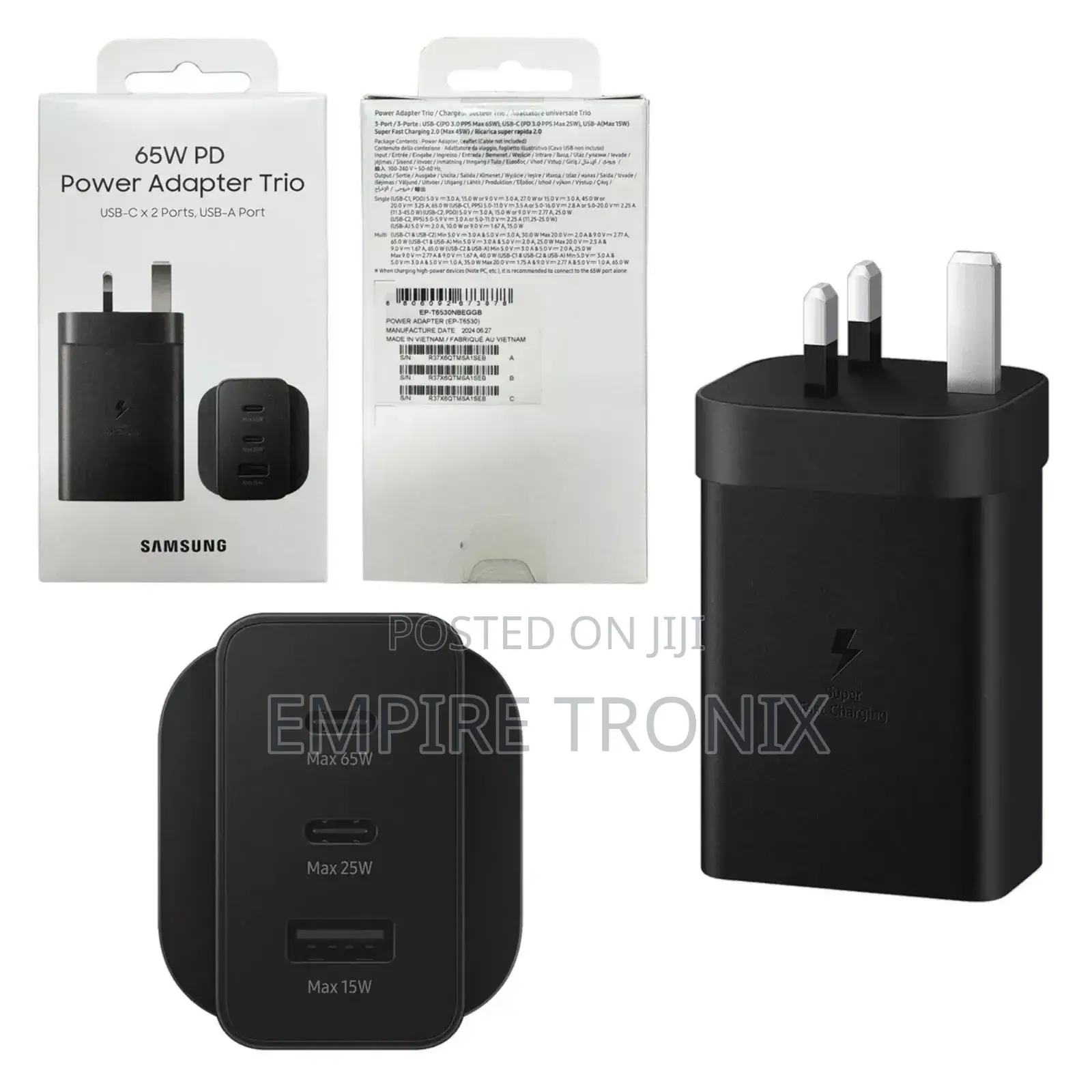 Official Samsung Charger 65W Super Fast Adapter Trio