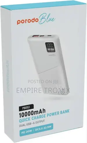 Porodo Blue 10000mah Quick Charge Power Bank