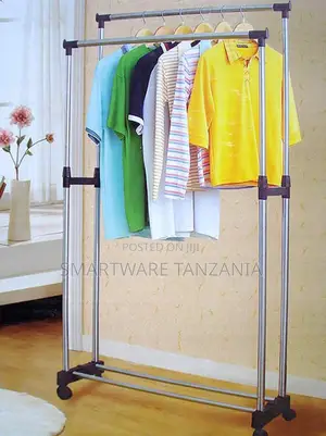 Double Pole Rail Rod Adjustable Cloth Drying Rack Stand