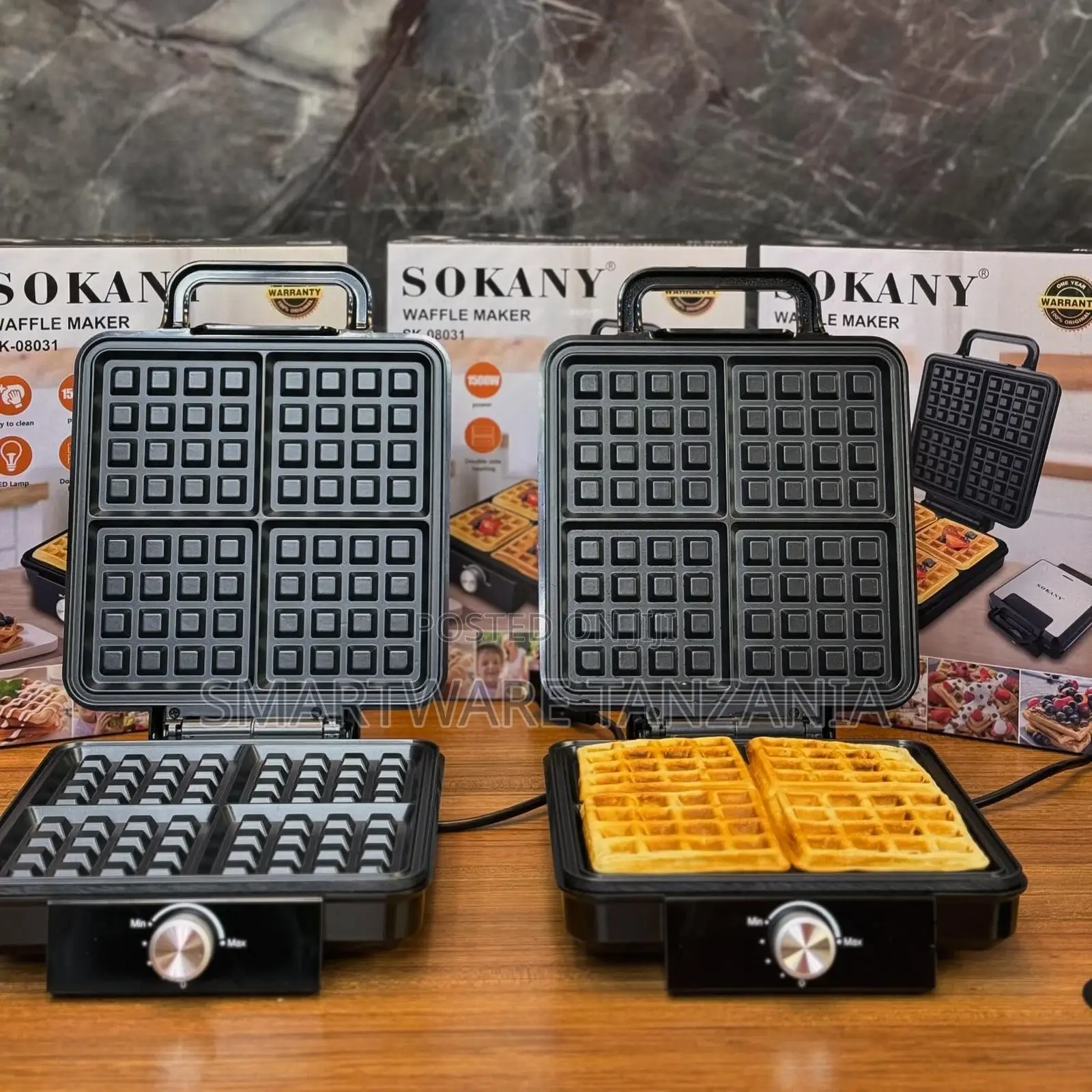 Waffle Maker With Non-stick Plates Makes 2 Perfectly Square