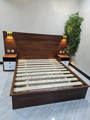 Kitanda Cha Mbao Na Bedside